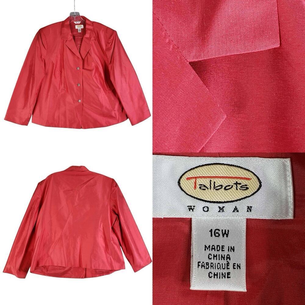 Talbots Blazer Jacket Silk Women’s Plus Size 16 W Pink Crop Lined